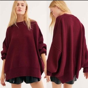 Free People Easy Street Tunic Sweater Maroon XS Oversized